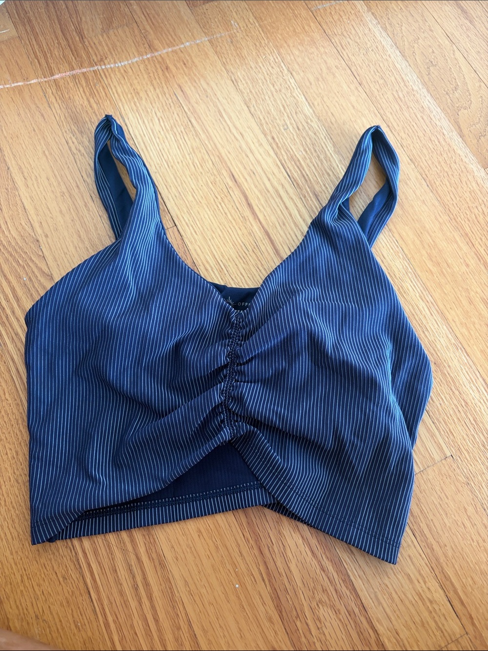 aerie Navy Pinstripe Ruched Crop Tank